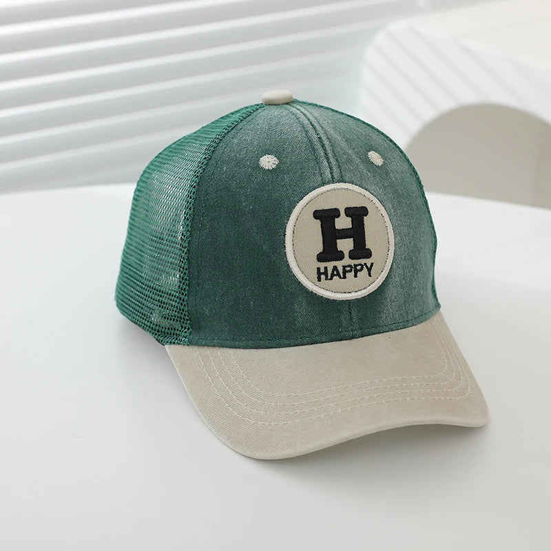 New Outdoor Letter H Children's Hats Summer HAPPY Mesh Baseball Cap Unisex Duck