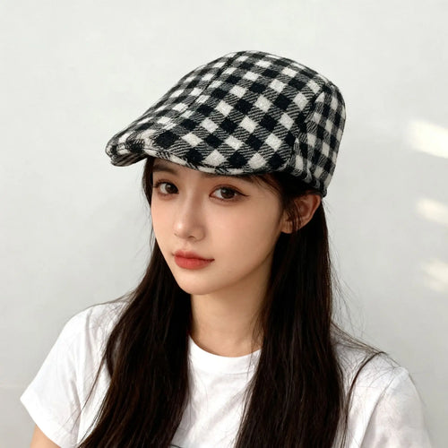 New Houndstooth Beret British Retro Forward Hat