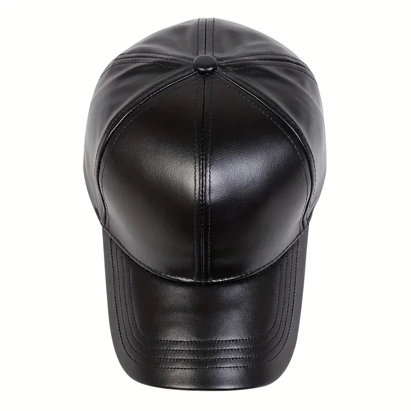 Unisex Solid Color PU Leather Baseball Caps