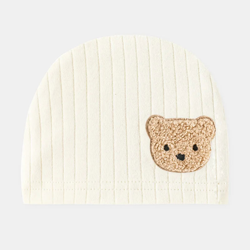 Soft Infant Beanies Caps Baby Hat Cartoon Bear Boneless Muslin Hat Newborn 0-3M