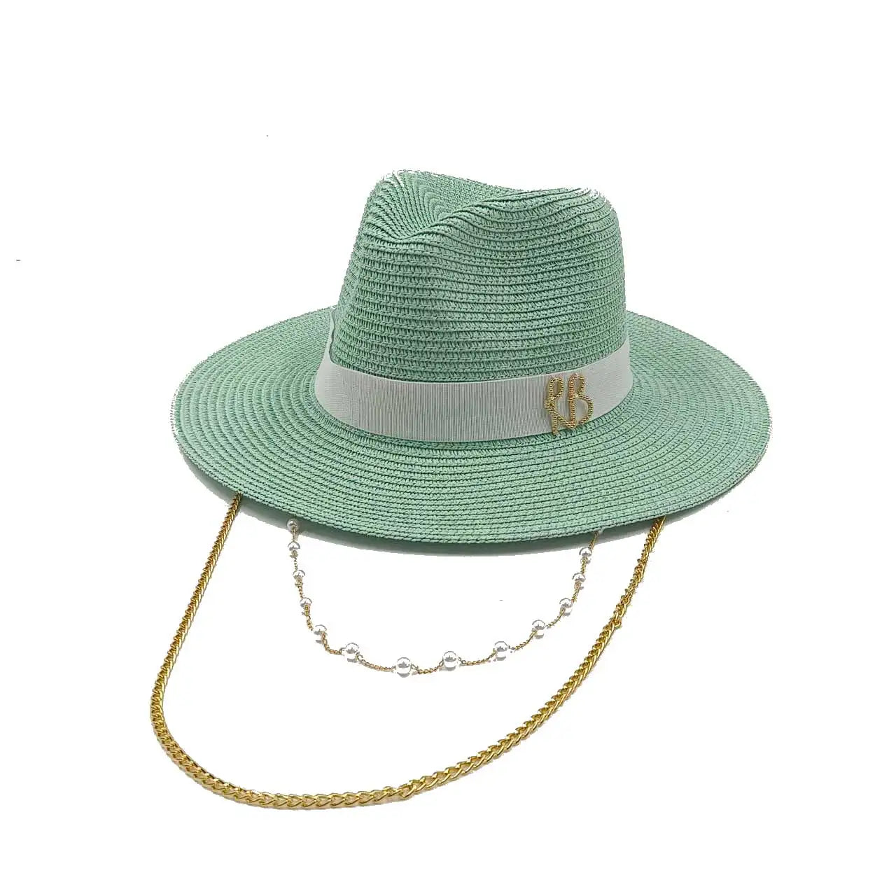 Chain Summer Straw Hat Pork Pie Hat