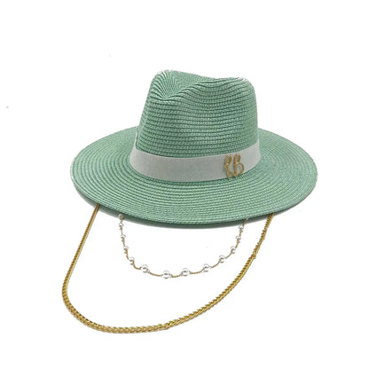 Chain Summer Straw Hat Pork Pie Hat