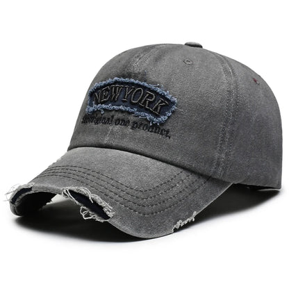 Vintage Distressed Hole Embroidery Letter Denim Baseball Cap