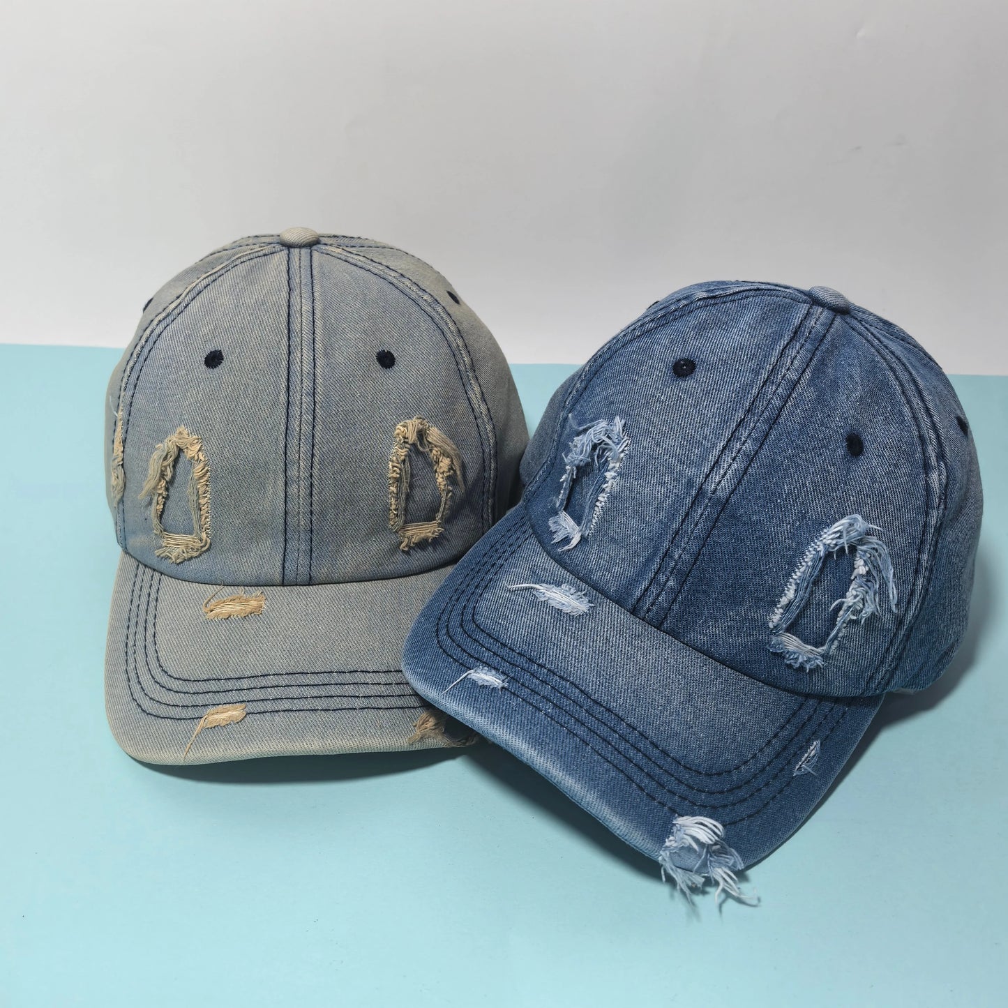 Distressed Washed Denim Baseball Cap Adjustable