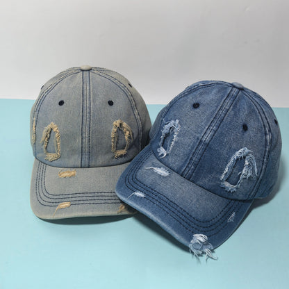 Distressed Washed Denim Baseball Cap Adjustable