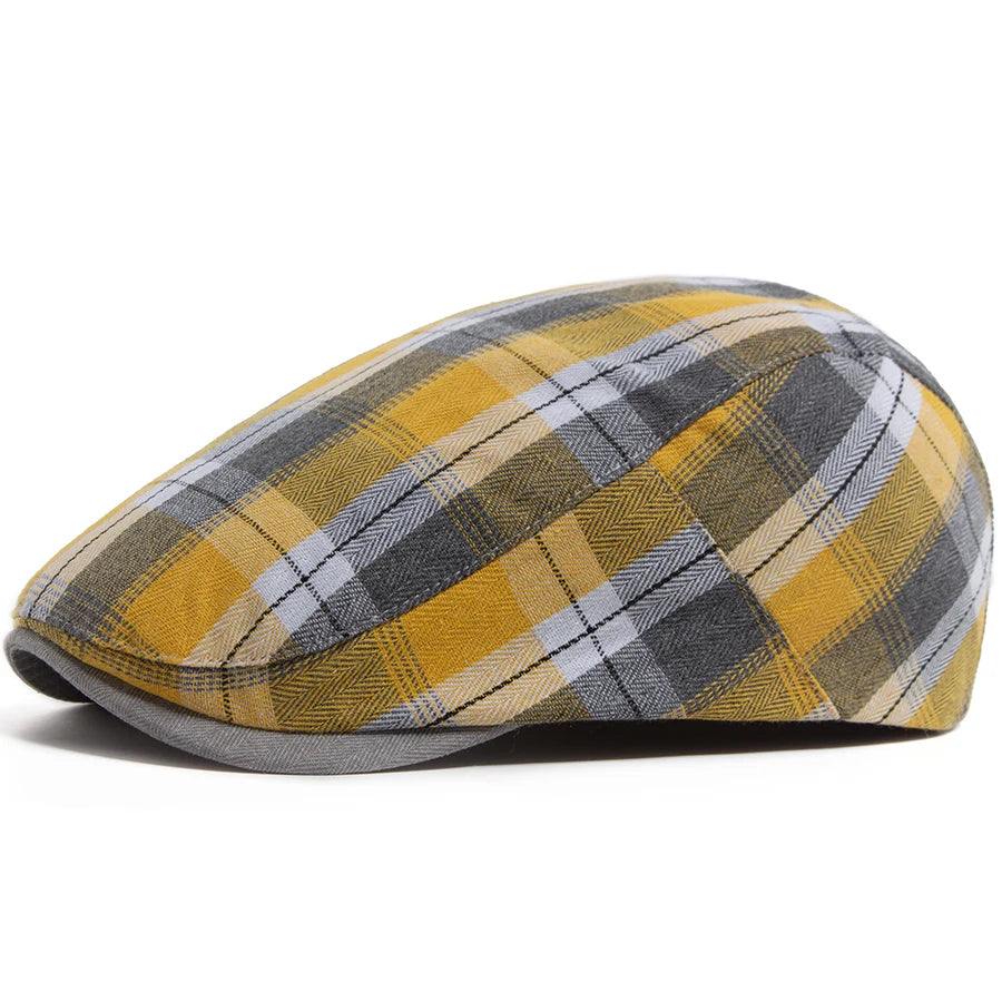 Summer Plaid Thin Beret Women Men Fashion Vintage Visor Hat