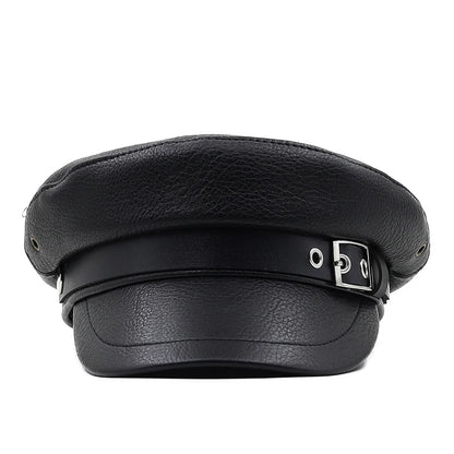 Casual Military Caps Woman Pu Beret Flat Hats