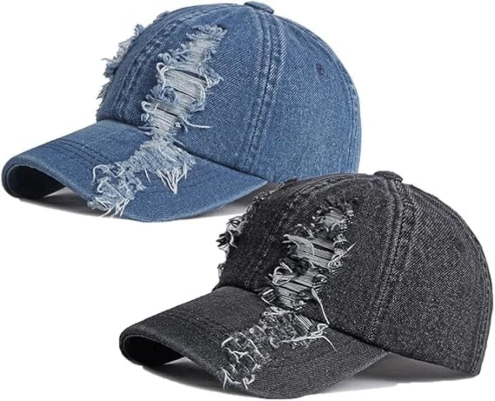 2026 New Solid Color Ripped Baseball Cap Washed Denim