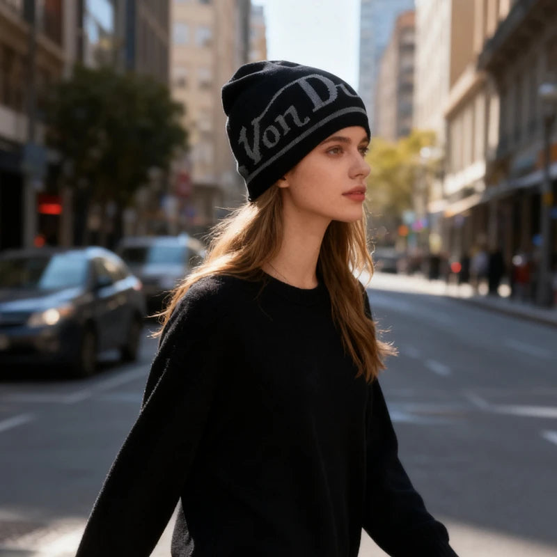 Y2k Retro Street Style Letter Jacquard Knit Hat Without Eaves