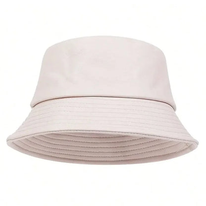 Unisex Solid Color Personality Pu Leather Bucket Hats Fishermen Caps Outdoor