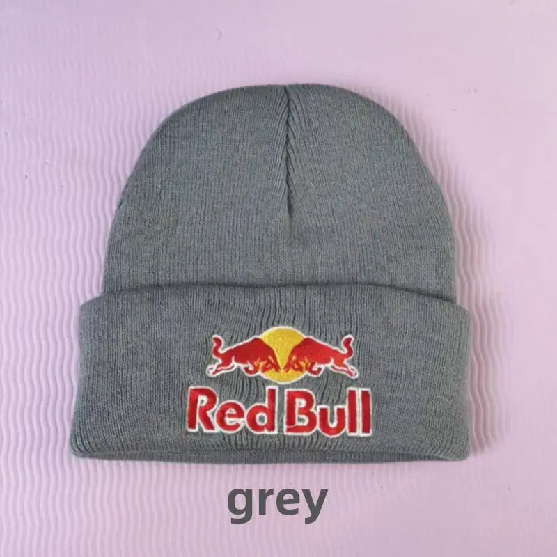 Embroidered Red Bull Knitted hat Beanie Winter Hat Unisex Warm Cap Red Bull