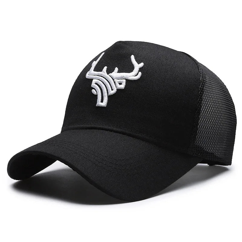 Unisex Animal Antlers Embroidery Baseball Net Caps Spring and Summer