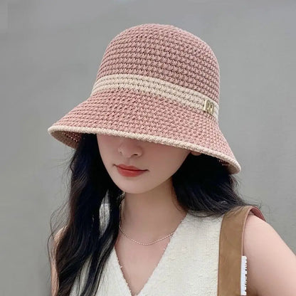Fashion Knitted Bucket Hat Hollow Breathable Beach Cap
