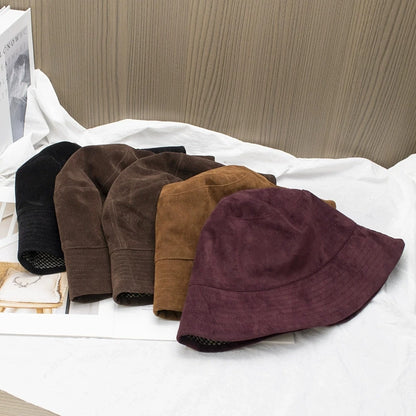 Women Autumn And Winter Suede Bucket Hats