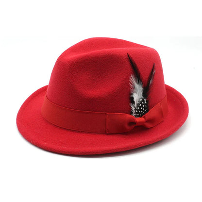 Men's Fedora Hat Felt Feather Decor Western Style Soft Brim Gentleman