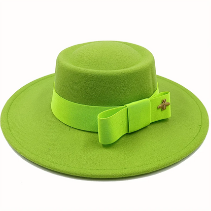Bow Tie Fedora Hat Winter Round Bumpy Surface Flat Top