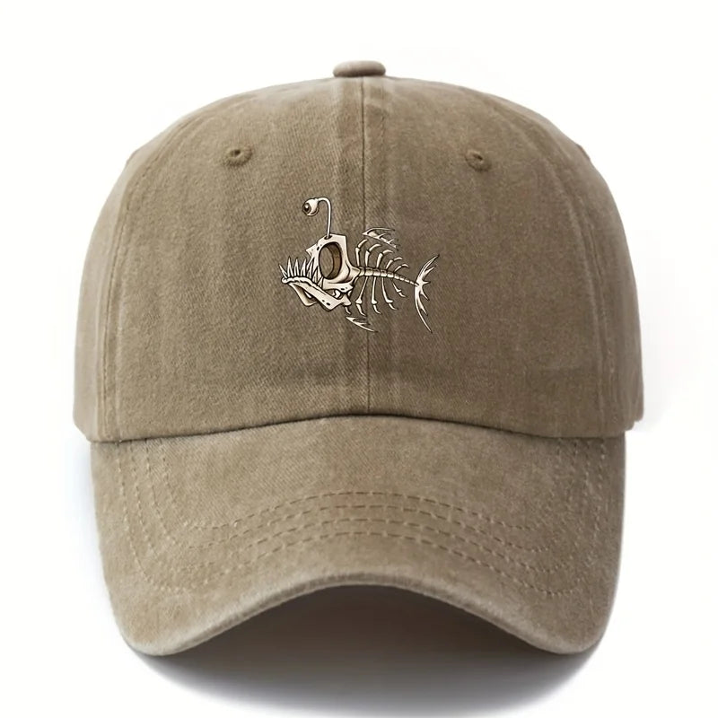 Fishbone Printed Baseball Cap Classic Retro Curved Brim Suitable for Outdoor Camping Trips