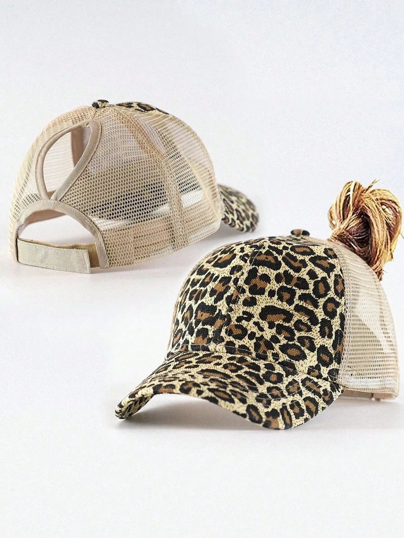 Leopard Print High Ponytail Baseball Cap Curved Brim Fedora Style Hat