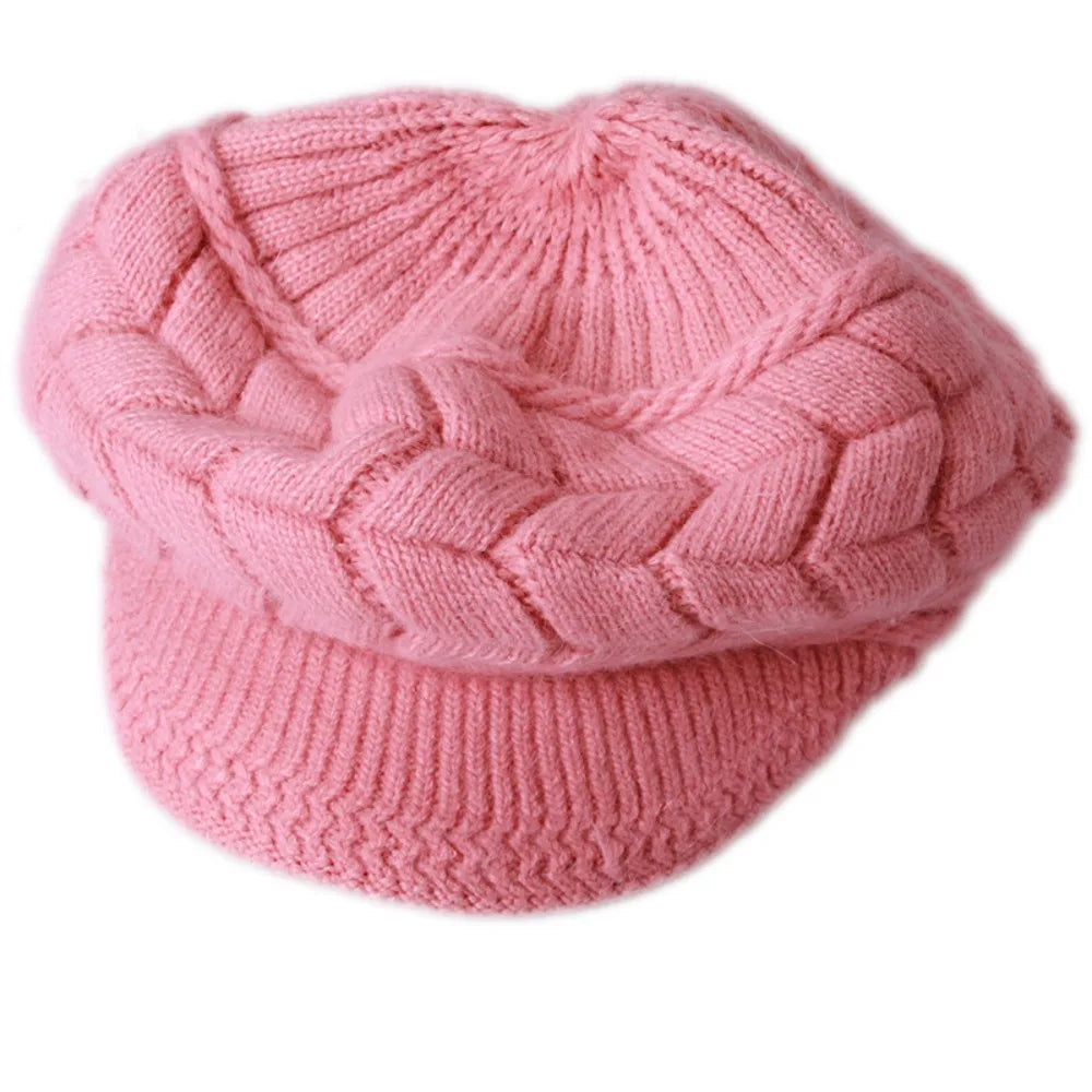 Thicken Warm Striper Knitted Cap Winter Brim Caps