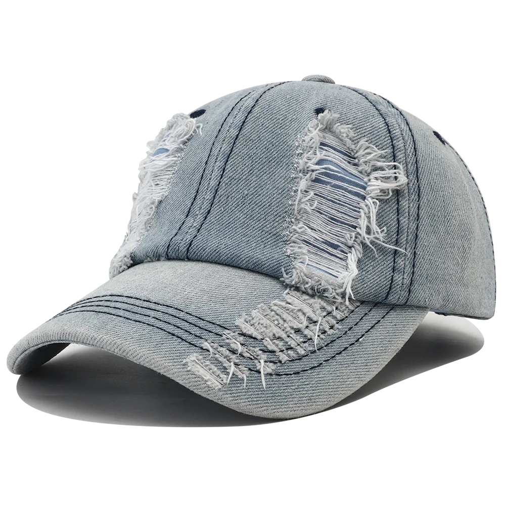 2024 New Solid Color Ripped Baseball Cap Washed Denim