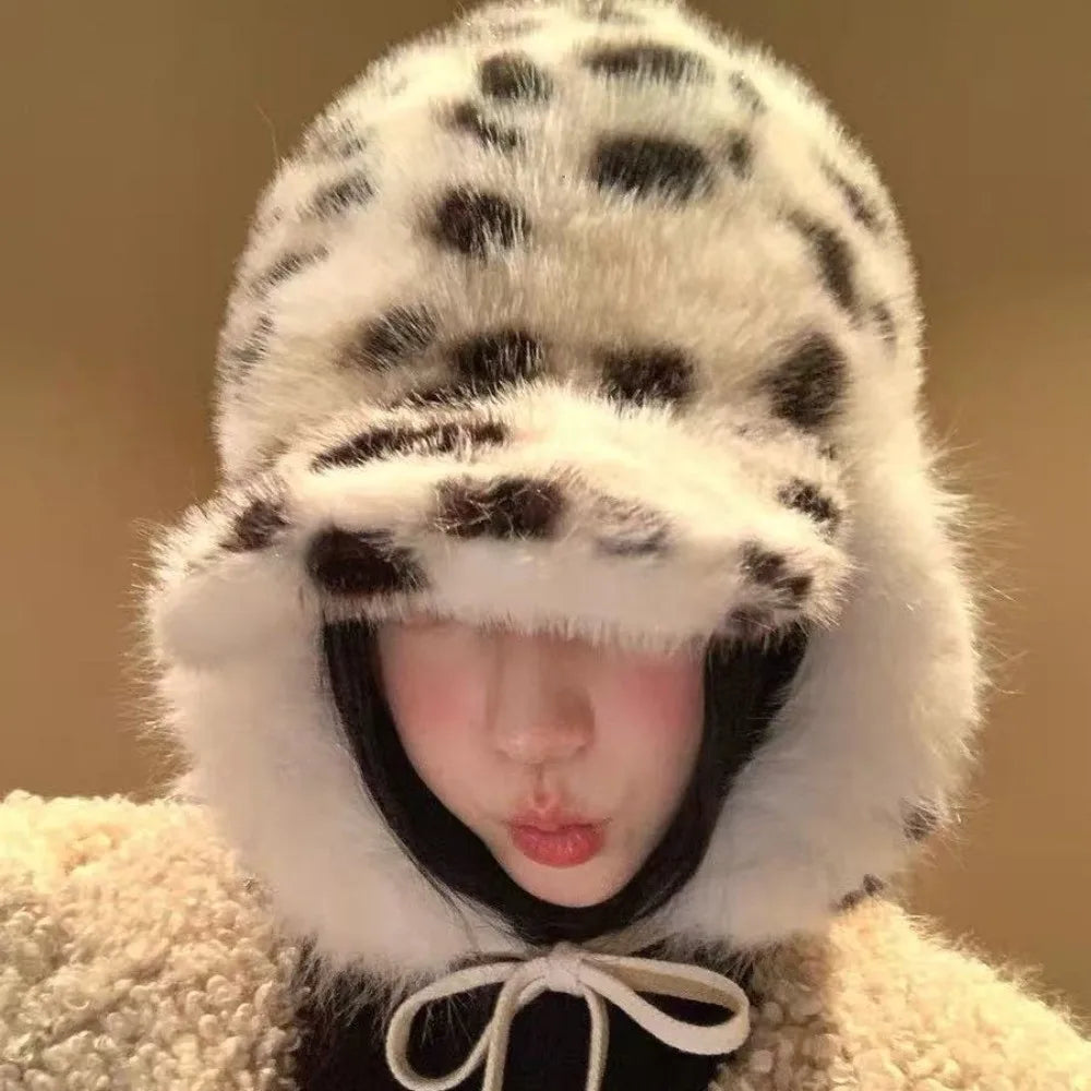 Trendy Retro Bomber Hats Thickened Warm Leopard Print Hats