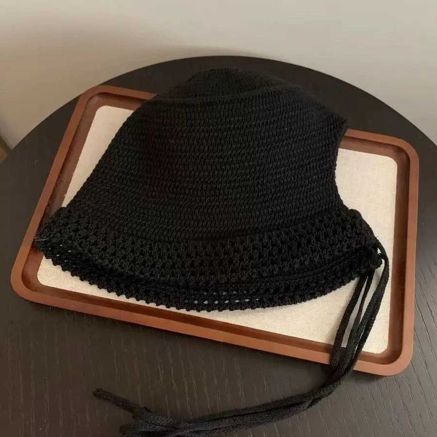 Women French Hollow Knit Bucket Hat