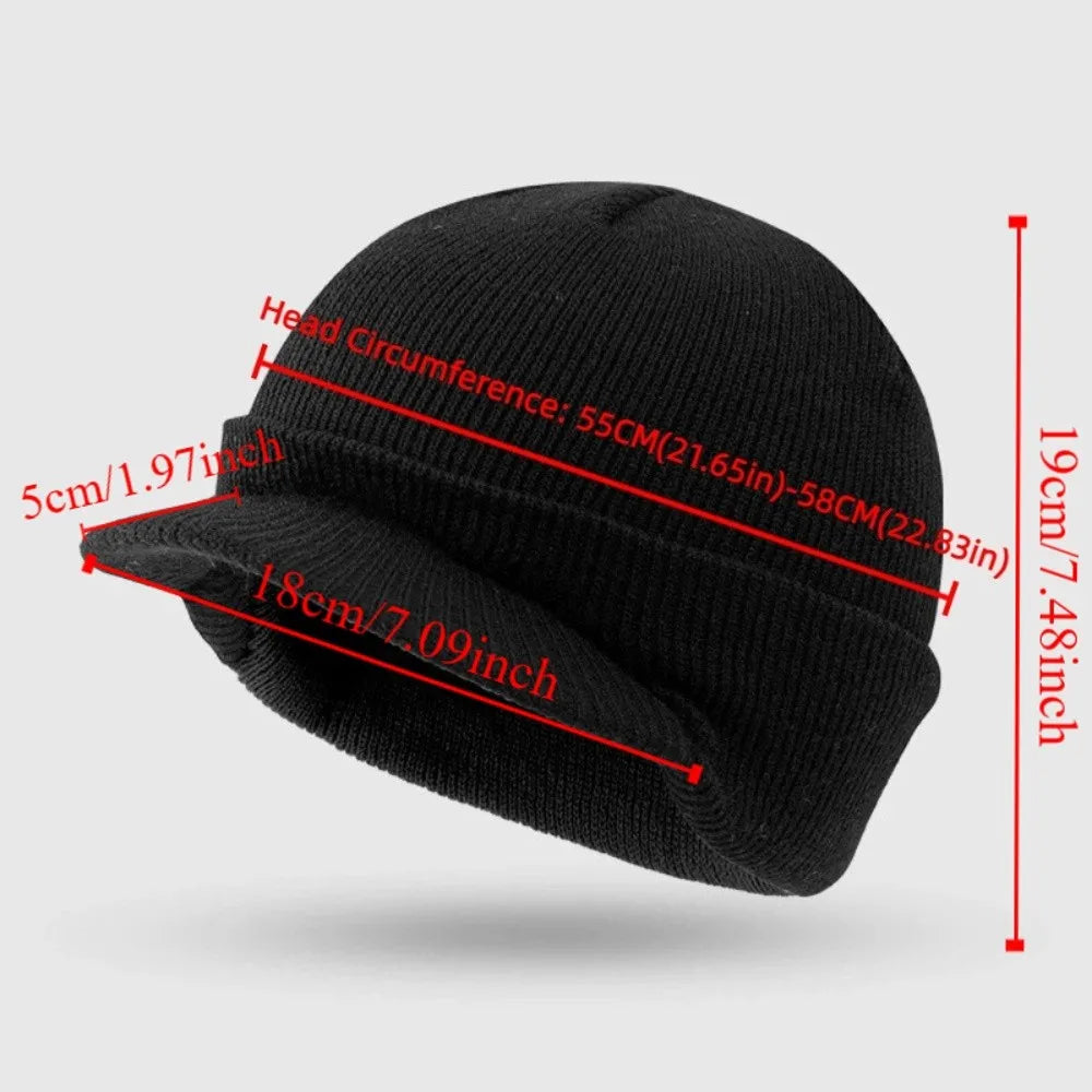 Solid Color Short Brim Beanie Cap Therma Soft Add Plush Lined Hat Outdoor