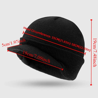 Solid Color Short Brim Beanie Cap Therma Soft Add Plush Lined Hat Outdoor