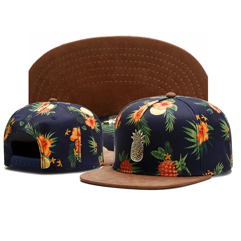 Fashion Hat American style FRUITY SUMMER CAP Metal Pineapple Hip Hop Hat Unisex Flat Brimmed Hat