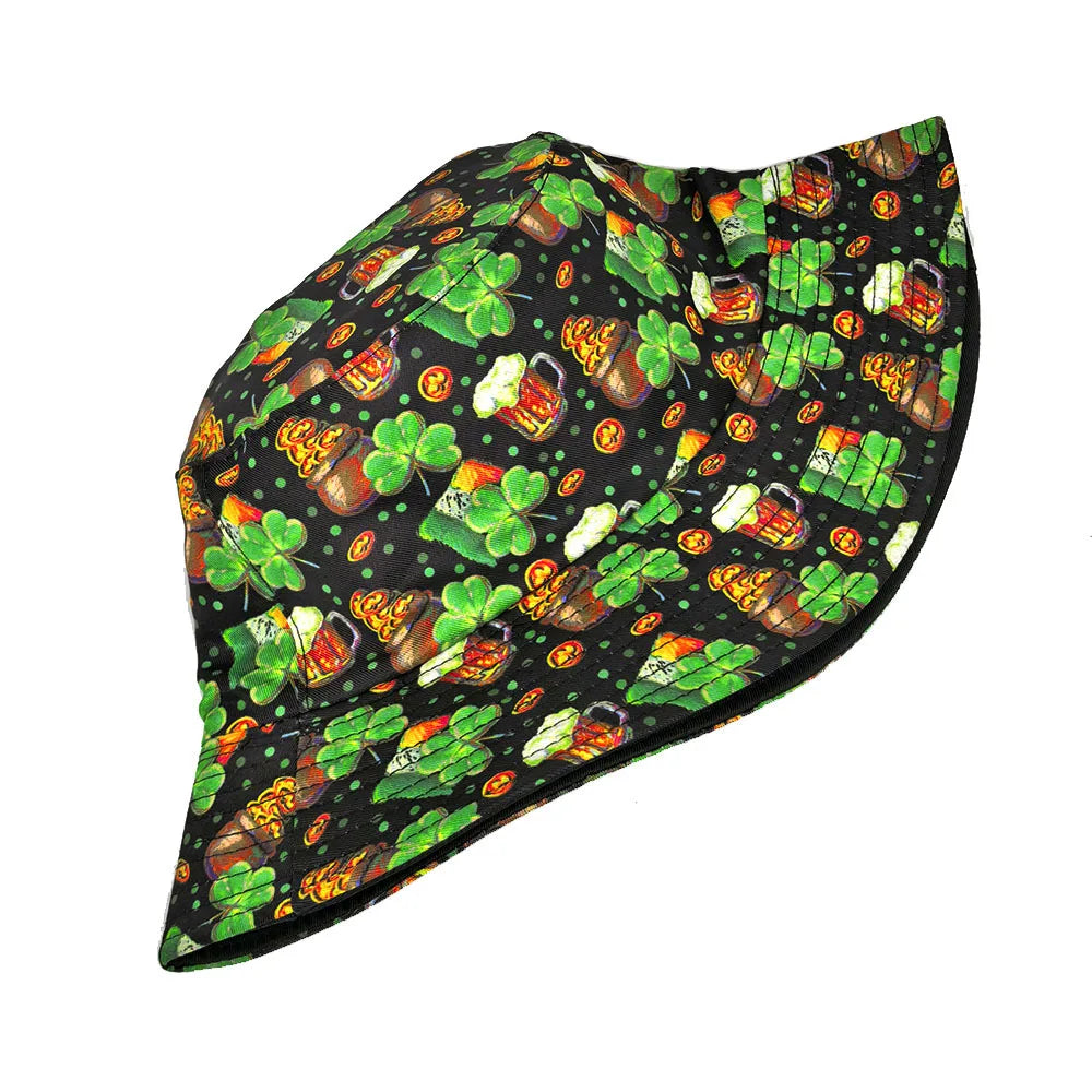 St. Patrick's Day Beer Green Clover Print Bucket Hats