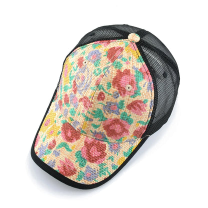 Straw Floral Baseball Cap Women Summer