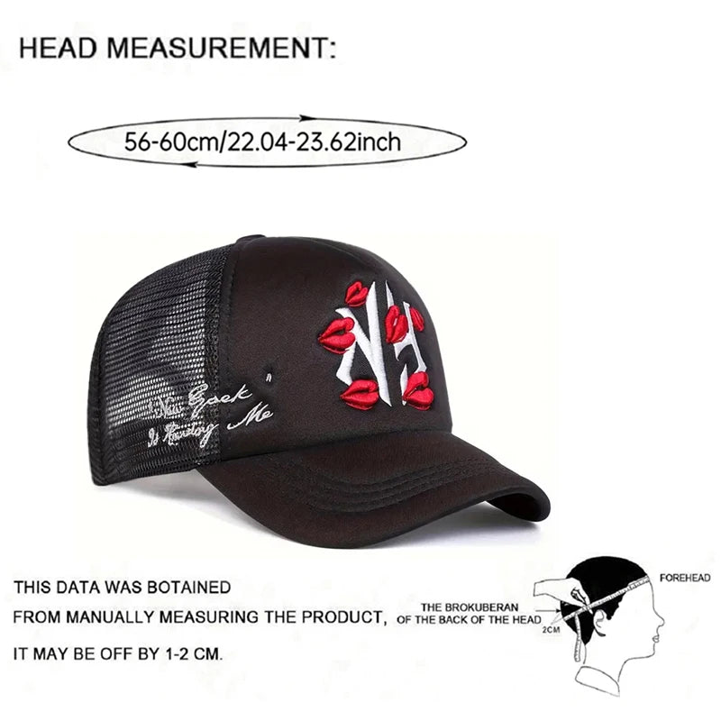 Fashionable Simple Hip Hop Hat NY Lipprint Embroidered Mesh Hat Baseball Hat