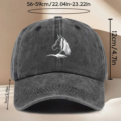Women's Horse Print Baseball Cap, Elegant Horse Head Design, Durable Textile Fabric