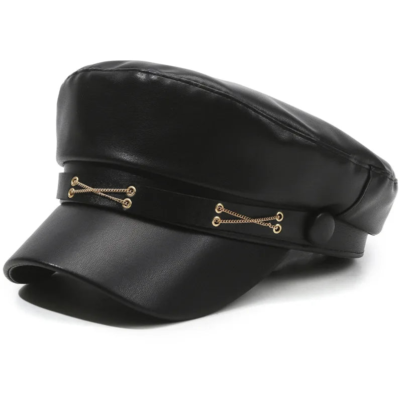 Spring And Autumn Versatile Beret Retro Flat Top Visor Small Face Black Painter Hat