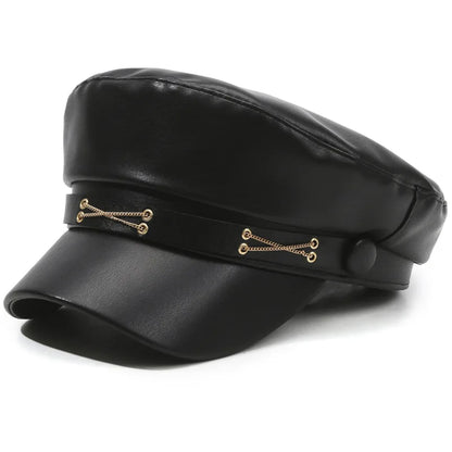 Spring And Autumn Versatile Beret Retro Flat Top Visor Small Face Black Painter Hat
