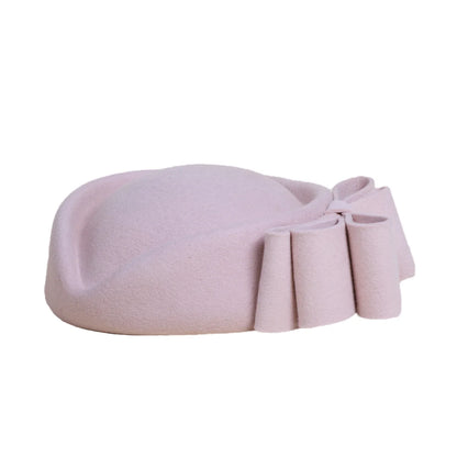 Winter Pink Wool Fascinator French Beret Bowler Hats With Bowknot Elegant Wedding