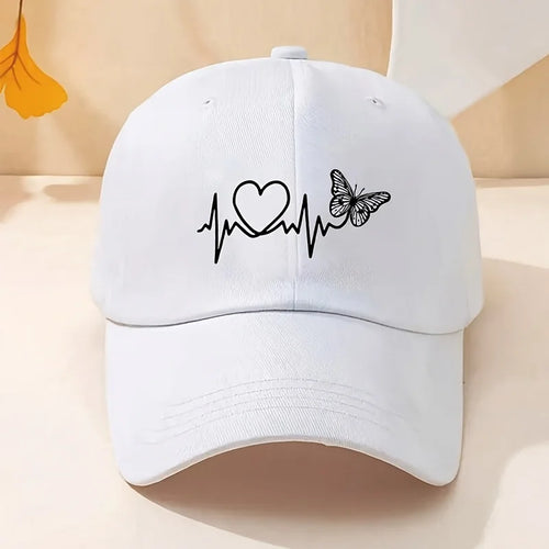 A Minimalist Baseball Cap with White Butterfly Heartbeat Print Design for Outdoor Sports