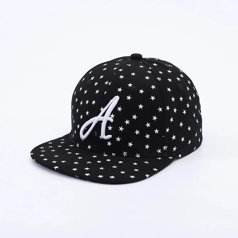 Full-Print White Star-Letter A Flat-Brim Hat