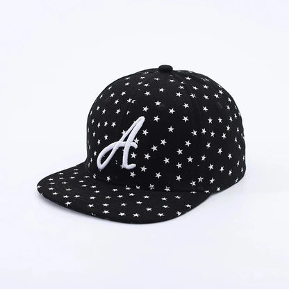 Full-Print White Star-Letter A Flat-Brim Hat