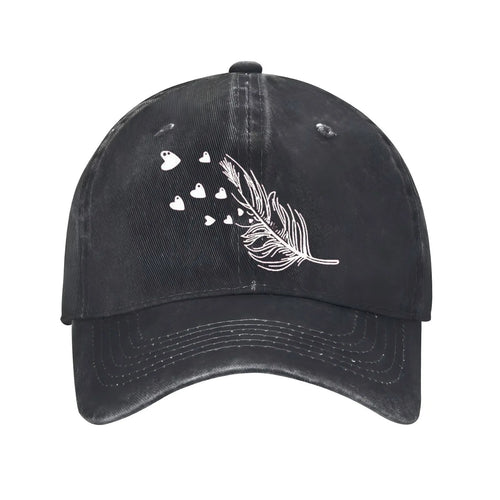 Feather And Hearts Print Distressed Baseball Cap
