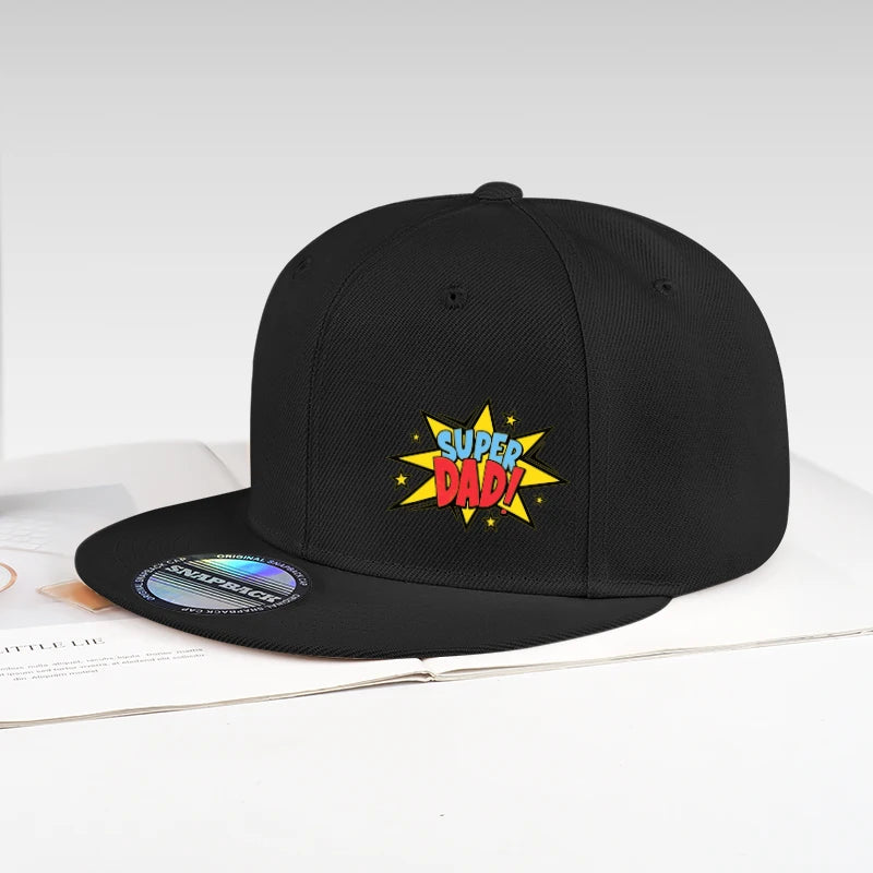 Retro Super Dad Comic-Style Printed Flat-Brim Hat Snapback Cap