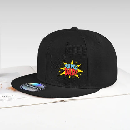 Retro Super Dad Comic-Style Printed Flat-Brim Hat Snapback Cap