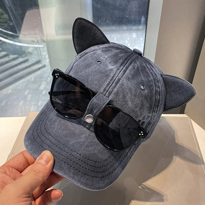 Cat Ears Sunglasses Baseball Cap Y2K Cotton Washed Women And Men