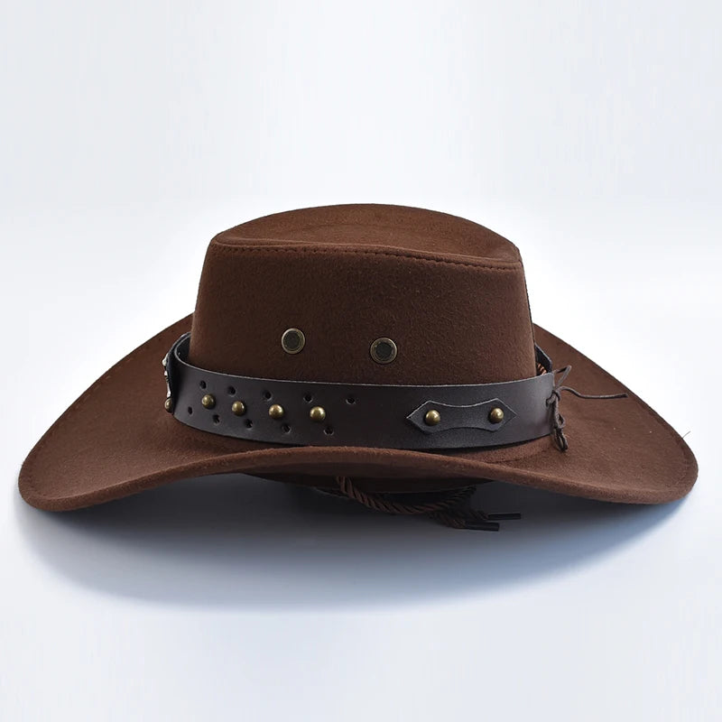 New Artificial Suede Western Cowboy Hats Vintage Big-Edge Gentleman Cowgirl Jazz Hat
