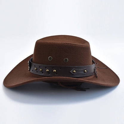 New Artificial Suede Western Cowboy Hats Vintage Big-Edge Gentleman Cowgirl Jazz Hat