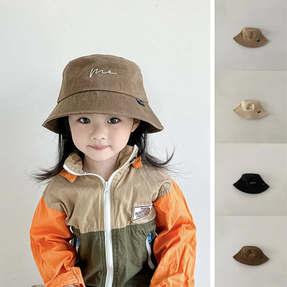 Embroidery Letter Fisherman Hat For Children Sunshade Bucket Cap Solid Cotton Kids Basin Caps 2-6 Year