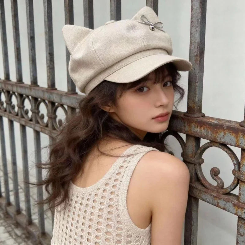 Women Cute Ear Octagonal Beret