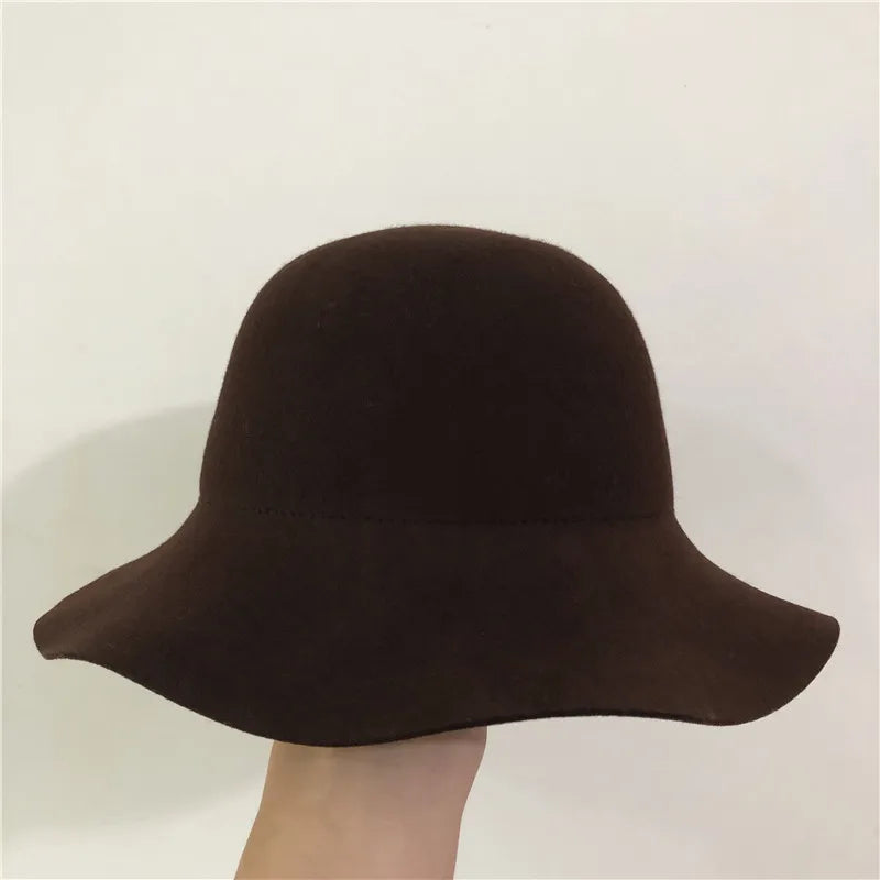 Fedora Hat Women's Autumn Wave Curled English Retro Versatile Fisherman Hat