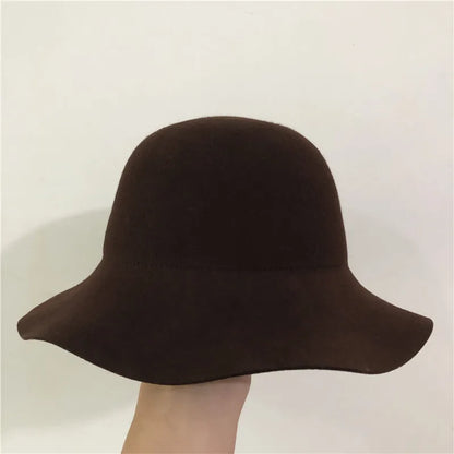 Fedora Hat Women's Autumn Wave Curled English Retro Versatile Fisherman Hat
