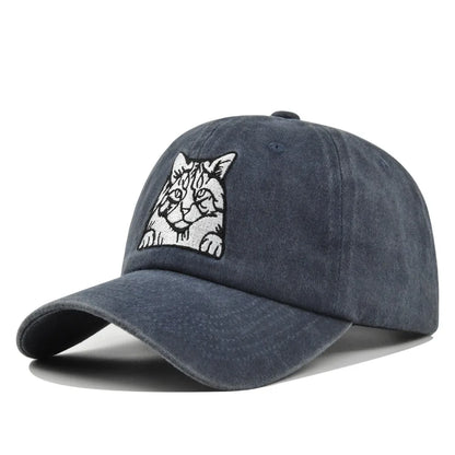 Vintage Cat Embroidery Baseball Cap